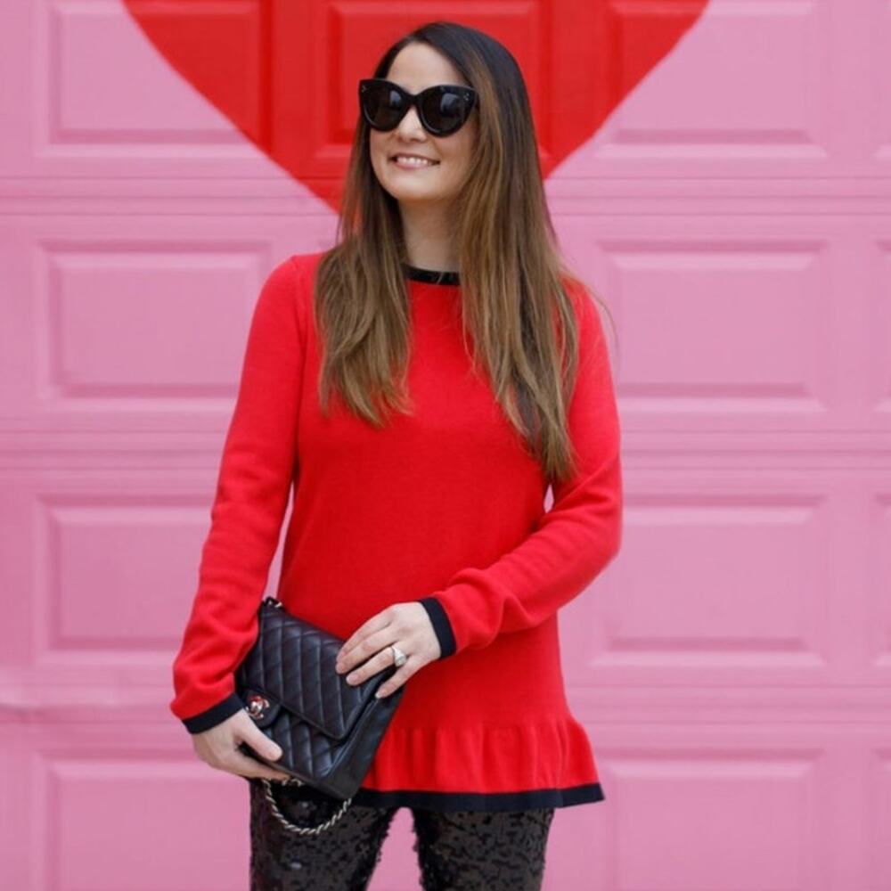 STS SAIL TO SABLE Faith Bow-back Peplum Cotton Wool Sweater Red Black